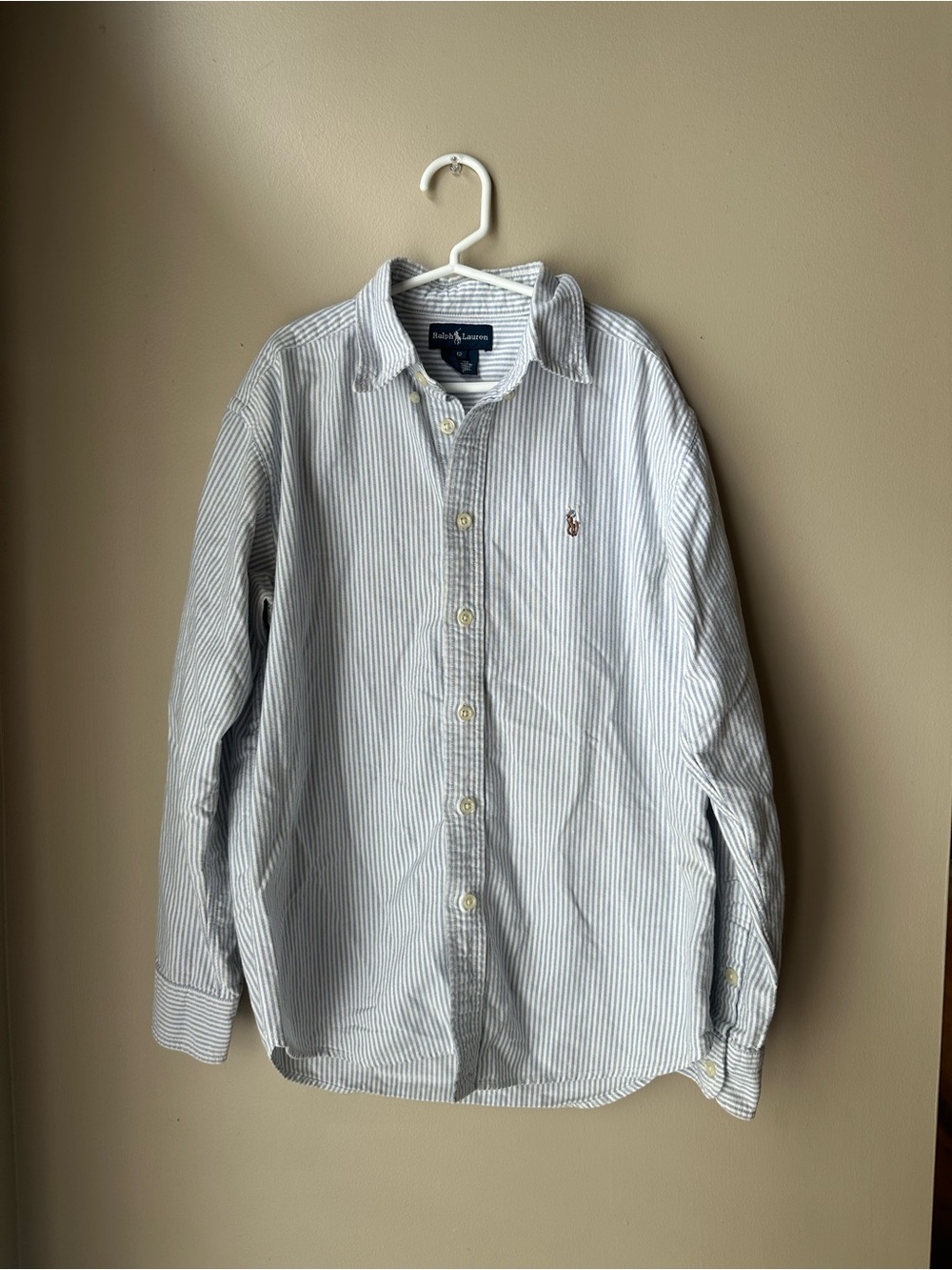Ralph Lauren White and Blue Striped Button-Down Shirt